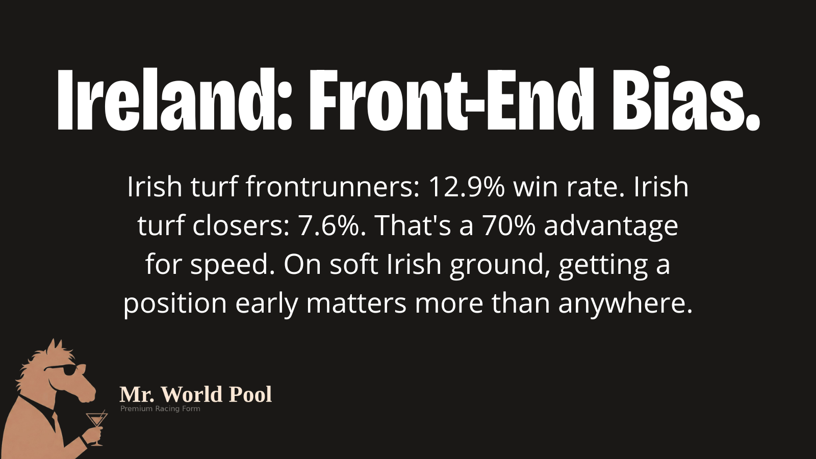 Ireland's front-end bias: turf leaders win 12.9%, closers 7.6%